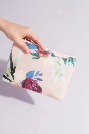 Cotton Canvas and Satin Floral Pouch