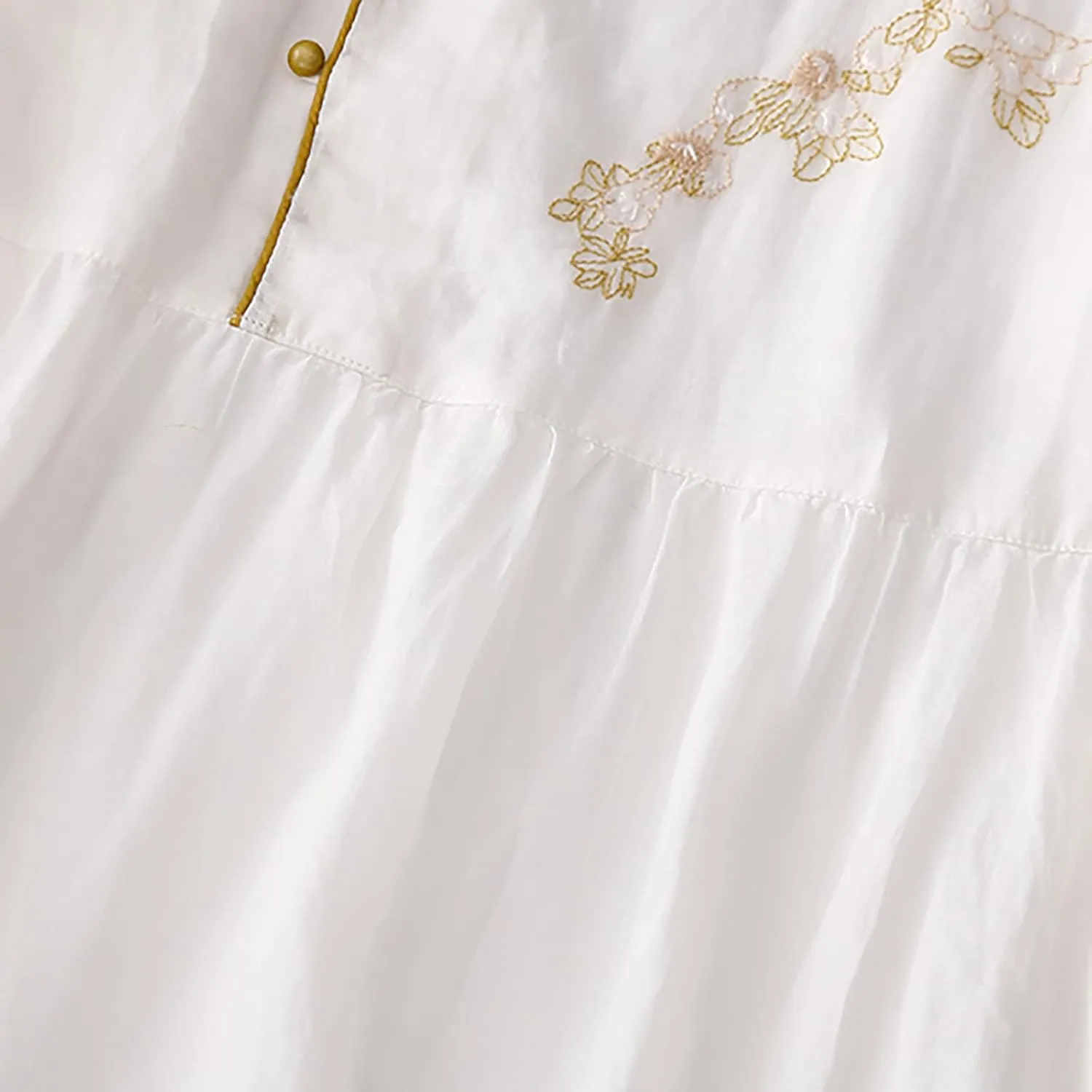 Cotton Linen Cheongsam Qipao Loose Chinese Style Dress for Women Vintage Floral Embroidery 3/4 Sleeve Swing Midi Dress