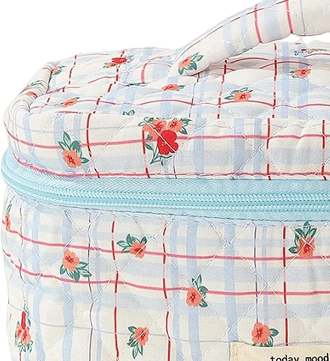 Cotton Makeup Bag, Floral Print Cosmetic Bag, Large Capacity Zipper Closure Firm Stitching Soft Handle Great Load Bearing Travel Quilted Makeup Bag, Toiletry Organizer Bag F