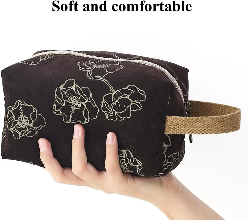 Cotton Travel Makeup Bag with Tiny Floral Pattern – Small Cosmetic Zipper Pouch for Women and Girls, On-the-Go Toiletry and Makeup Organizer
