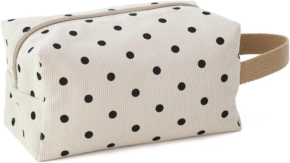 Cotton Travel Makeup Bag with Tiny Floral Pattern – Small Cosmetic Zipper Pouch for Women and Girls, On-the-Go Toiletry and Makeup Organizer