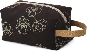 Cotton Travel Makeup Bag with Tiny Floral Pattern – Small Cosmetic Zipper Pouch for Women and Girls, On-the-Go Toiletry and Makeup Organizer