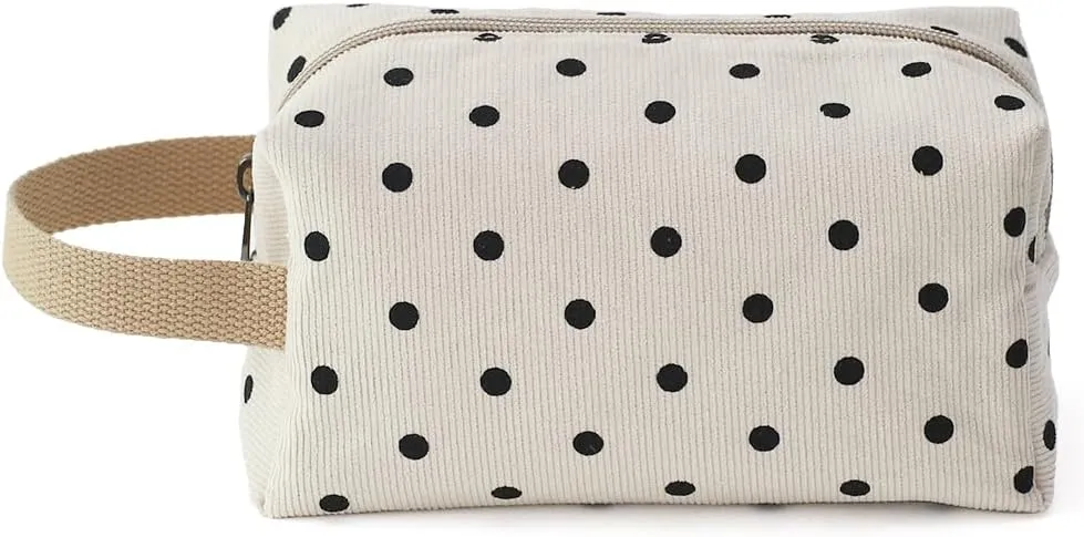 Cotton Travel Makeup Bag with Tiny Floral Pattern – Small Cosmetic Zipper Pouch for Women and Girls, On-the-Go Toiletry and Makeup Organizer