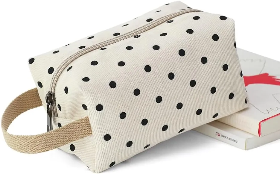 Cotton Travel Makeup Bag with Tiny Floral Pattern – Small Cosmetic Zipper Pouch for Women and Girls, On-the-Go Toiletry and Makeup Organizer