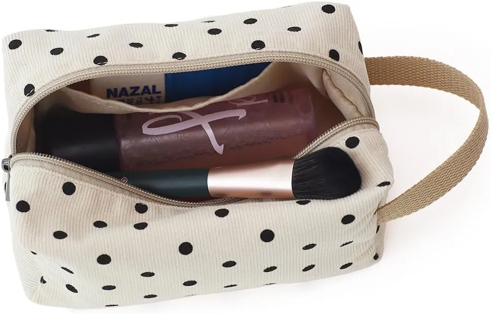 Cotton Travel Makeup Bag with Tiny Floral Pattern – Small Cosmetic Zipper Pouch for Women and Girls, On-the-Go Toiletry and Makeup Organizer