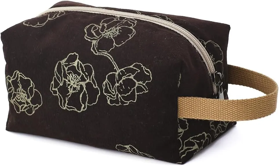 Cotton Travel Makeup Bag with Tiny Floral Pattern – Small Cosmetic Zipper Pouch for Women and Girls, On-the-Go Toiletry and Makeup Organizer