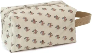 Cotton Travel Makeup Bag with Tiny Floral Pattern – Small Cosmetic Zipper Pouch for Women and Girls, On-the-Go Toiletry and Makeup Organizer