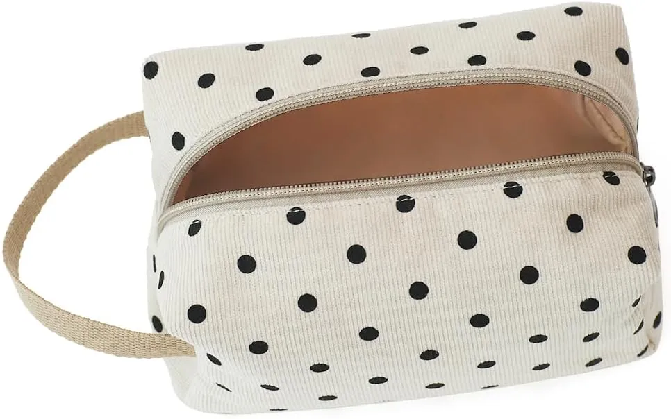 Cotton Travel Makeup Bag with Tiny Floral Pattern – Small Cosmetic Zipper Pouch for Women and Girls, On-the-Go Toiletry and Makeup Organizer