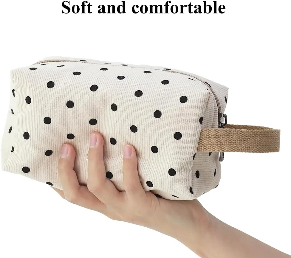 Cotton Travel Makeup Bag with Tiny Floral Pattern – Small Cosmetic Zipper Pouch for Women and Girls, On-the-Go Toiletry and Makeup Organizer