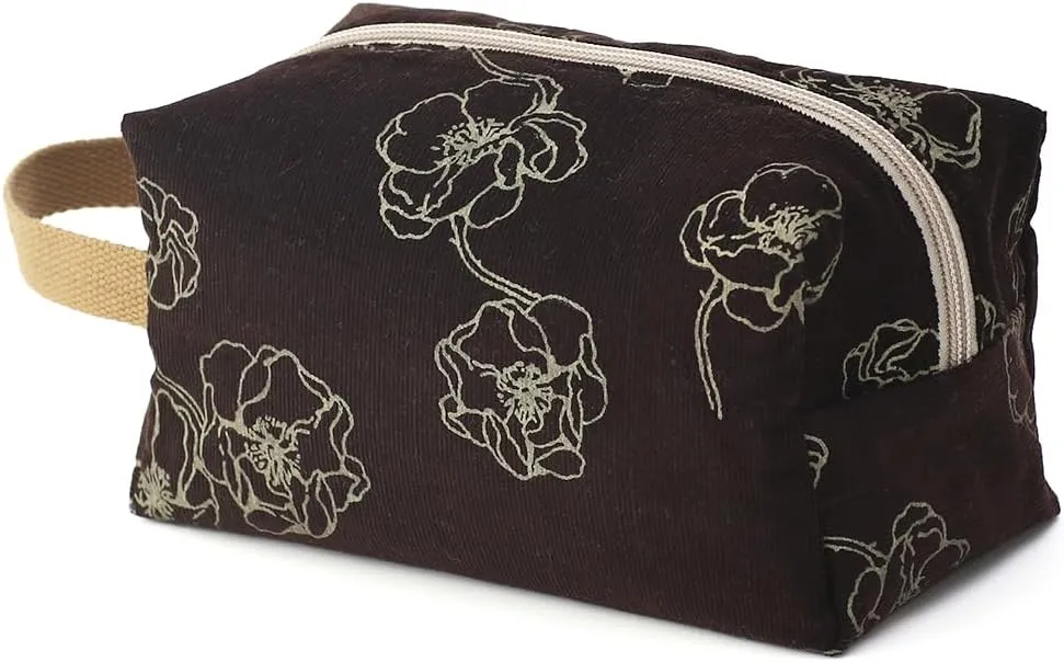 Cotton Travel Makeup Bag with Tiny Floral Pattern – Small Cosmetic Zipper Pouch for Women and Girls, On-the-Go Toiletry and Makeup Organizer