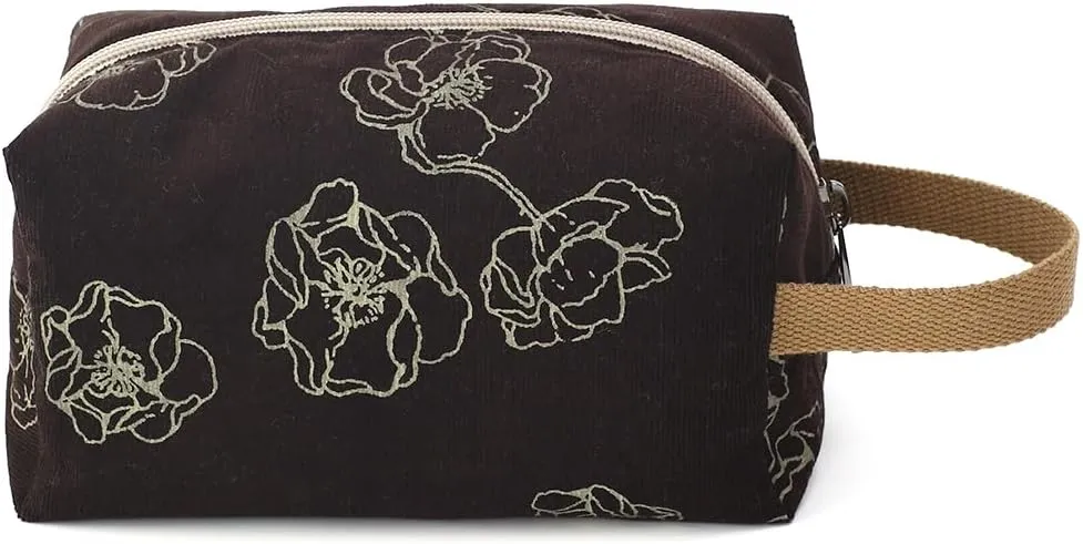 Cotton Travel Makeup Bag with Tiny Floral Pattern – Small Cosmetic Zipper Pouch for Women and Girls, On-the-Go Toiletry and Makeup Organizer