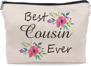 Cousin Gifts Floral Makeup Bag,Cousin Gifts for Women,Best Cousin Gifts for Women,Gifts for Cousins Female,Best Cousin Ever Small Cosmetic Makeup Bag for Purse