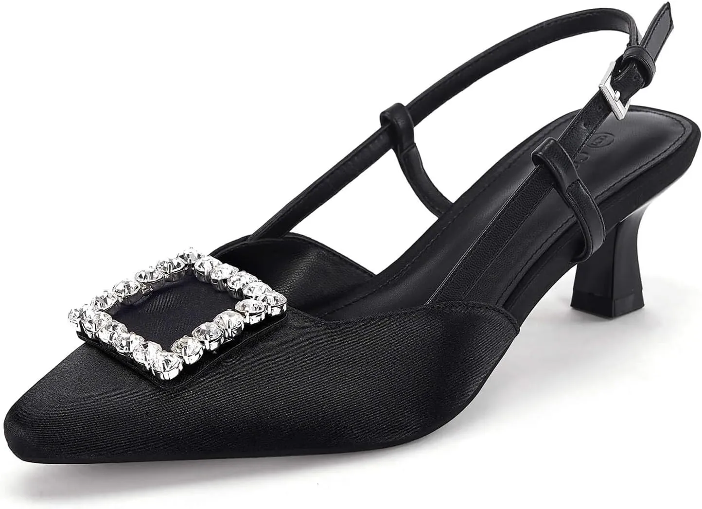 Coutgo Womens Slingback Low Kitten Heels Pumps Closed Pointed Toe Rhinestone Wedding Dress Shoes