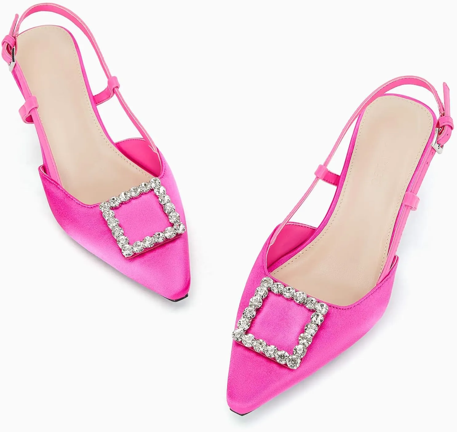 Coutgo Womens Slingback Low Kitten Heels Pumps Closed Pointed Toe Rhinestone Wedding Dress Shoes