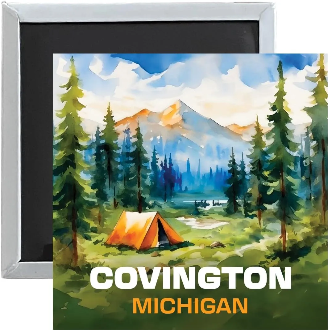 Covington Michigan Souvenir 2.5 x 2.5 Inches Magnet Camping Tent Design 4-Pack