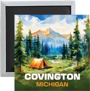 Covington Michigan Souvenir 2.5 x 2.5 Inches Magnet Camping Tent Design 4-Pack