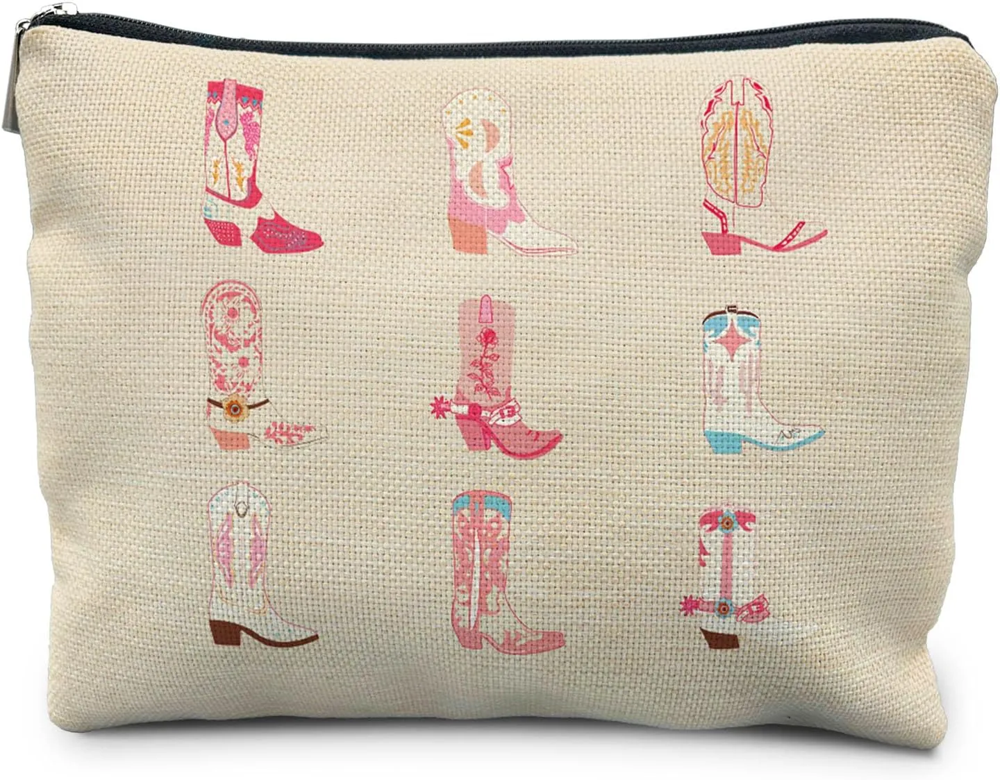 cowgirl western makeup bag, cowgirl gifts for women, western gifts for women, western gifts for teen girls, pink preppy cowgirl boots cosmetic bag makeup pouch