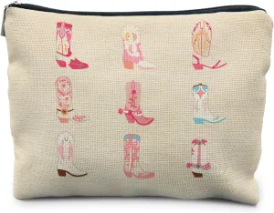 cowgirl western makeup bag, cowgirl gifts for women, western gifts for women, western gifts for teen girls, pink preppy cowgirl boots cosmetic bag makeup pouch