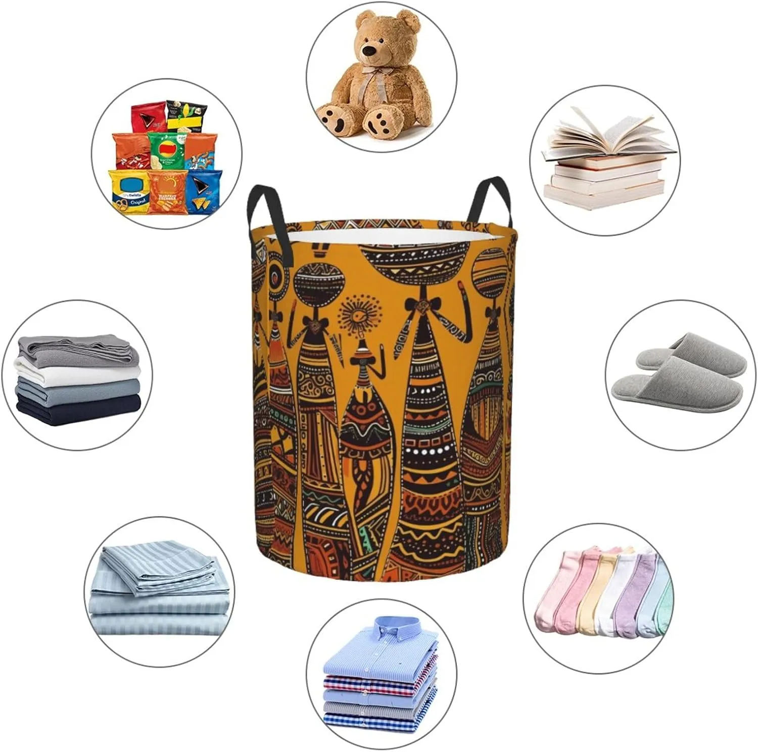 Creative African Culture Laundry Basket With Handles Foldable Oxford Cloth Tote Bag Laundry Hamper Waterproof Clothes Storage Bucket Toy Organizer For Laundry Room/Bathroom/Bedroom/Dormitories