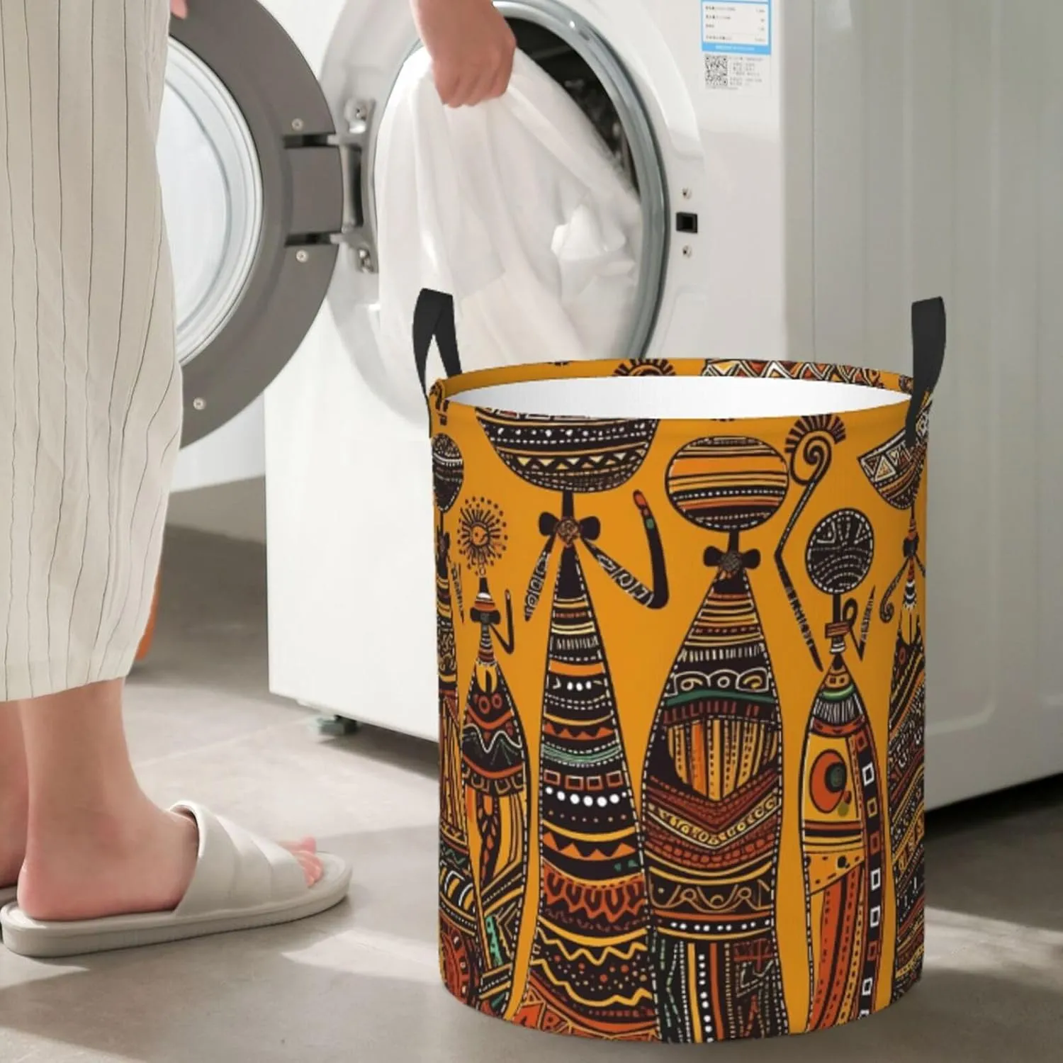 Creative African Culture Laundry Basket With Handles Foldable Oxford Cloth Tote Bag Laundry Hamper Waterproof Clothes Storage Bucket Toy Organizer For Laundry Room/Bathroom/Bedroom/Dormitories