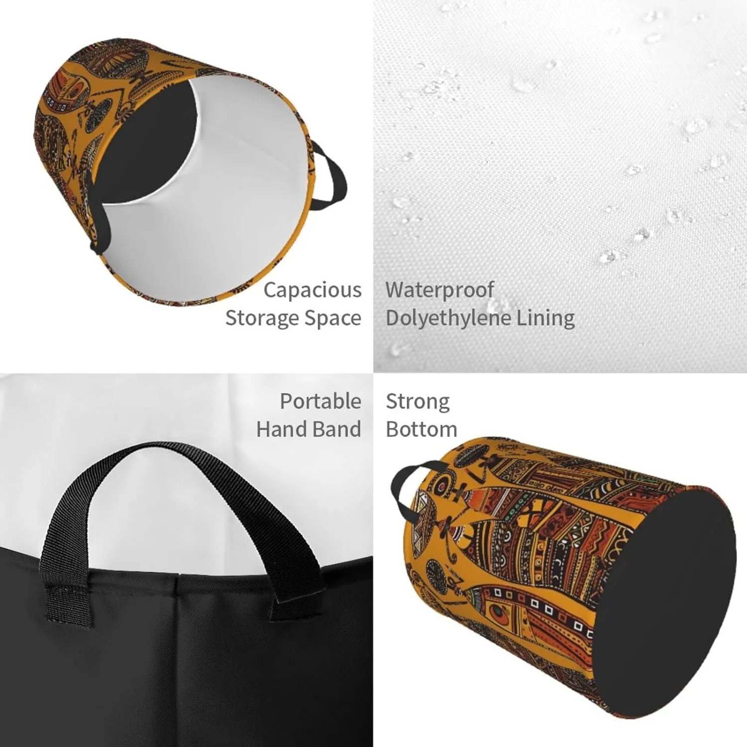 Creative African Culture Laundry Basket With Handles Foldable Oxford Cloth Tote Bag Laundry Hamper Waterproof Clothes Storage Bucket Toy Organizer For Laundry Room/Bathroom/Bedroom/Dormitories