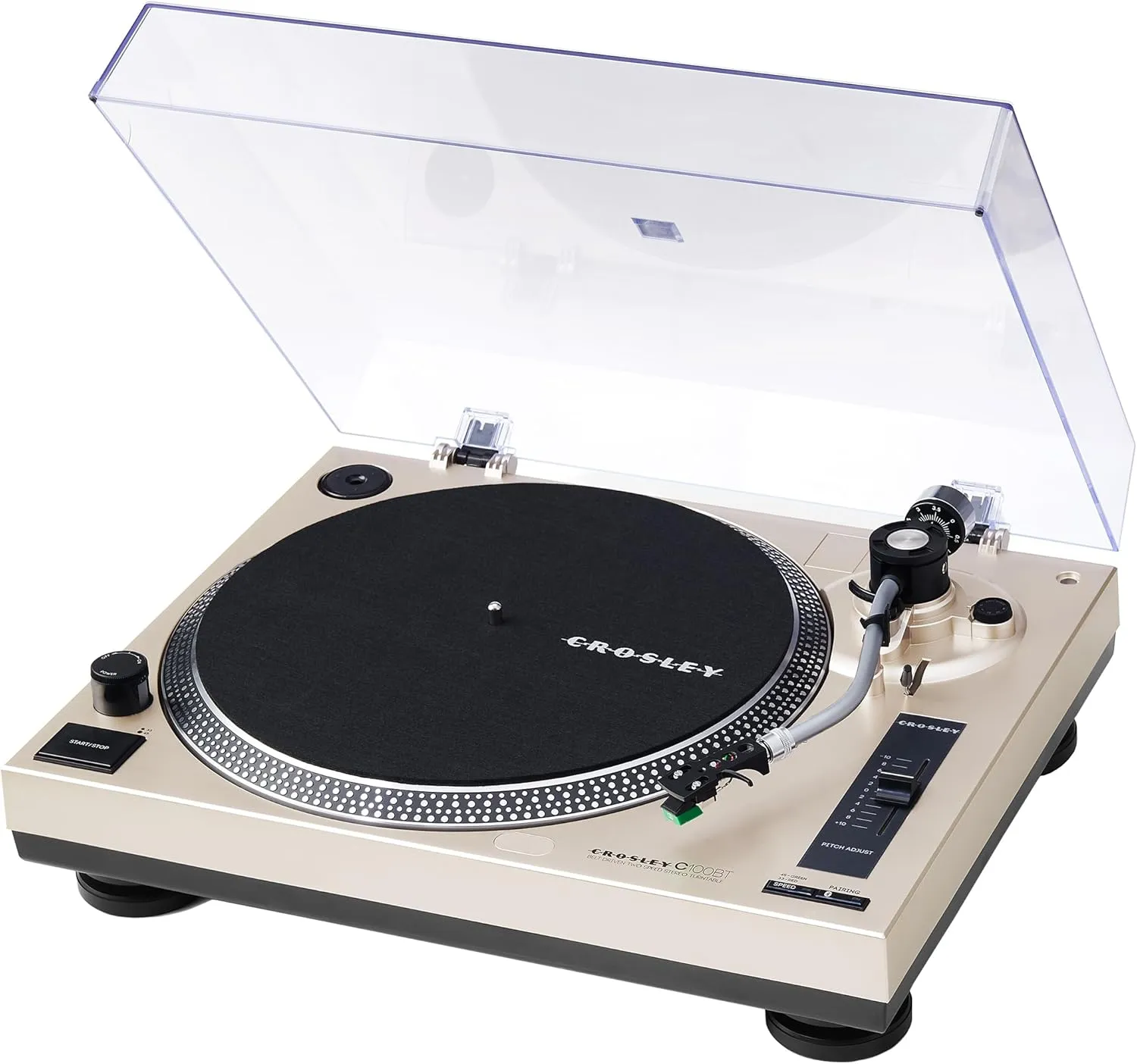 Crosley C100BT-CP Belt-Drive Bluetooth Turntable Record Player with Adjustable Counterweight, Champagne