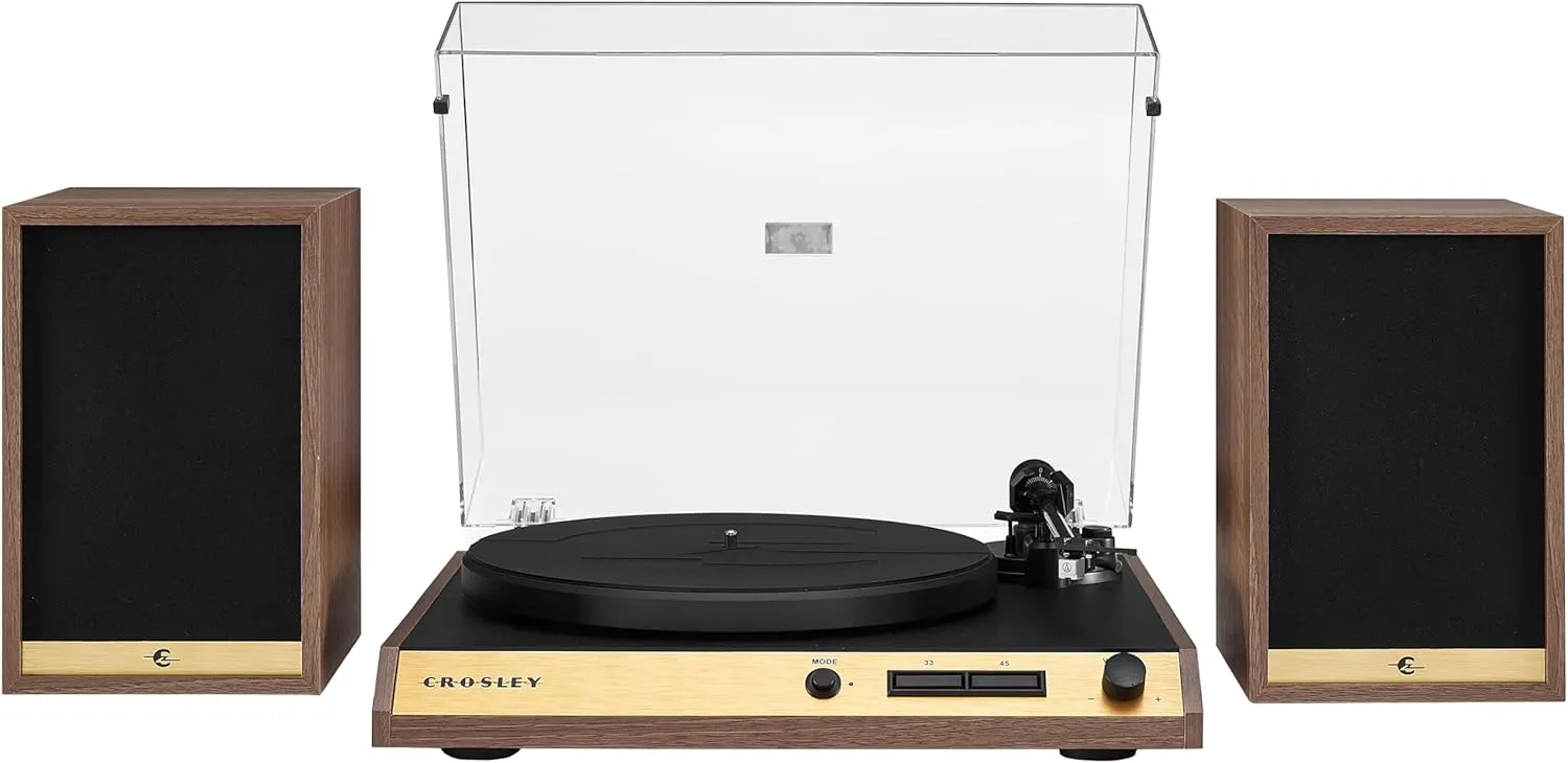 Crosley C72 2-Speed Belt-Drive Bluetooth Turntable Record Player with 80W Speakers and Carbon Fiber Tonearm, Walnut