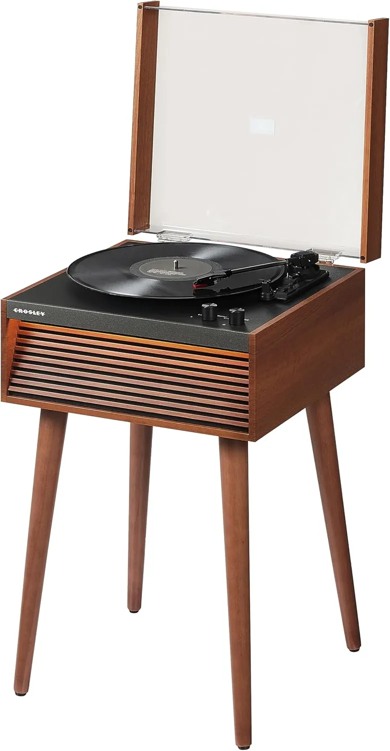 Crosley CR6237A-NA Dean 3-Speed Bluetooth in/Out Vinyl Record Player Turntable with Built-in Speakers, LED Lights and Detachable Legs, Natural