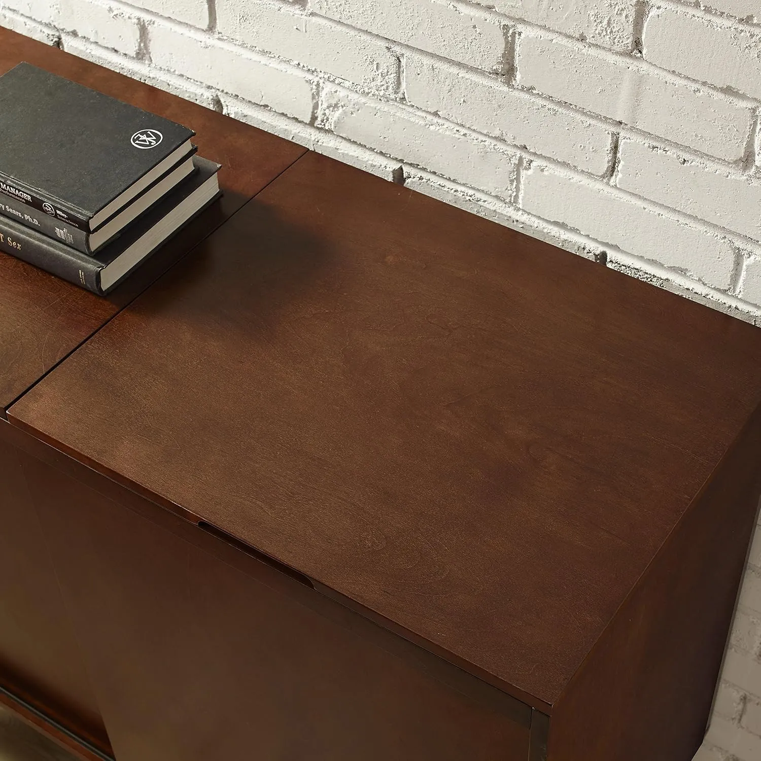 Crosley Furniture Everett Media Console and Record Player Stand with Storage for Vinyl Records, Mahogany