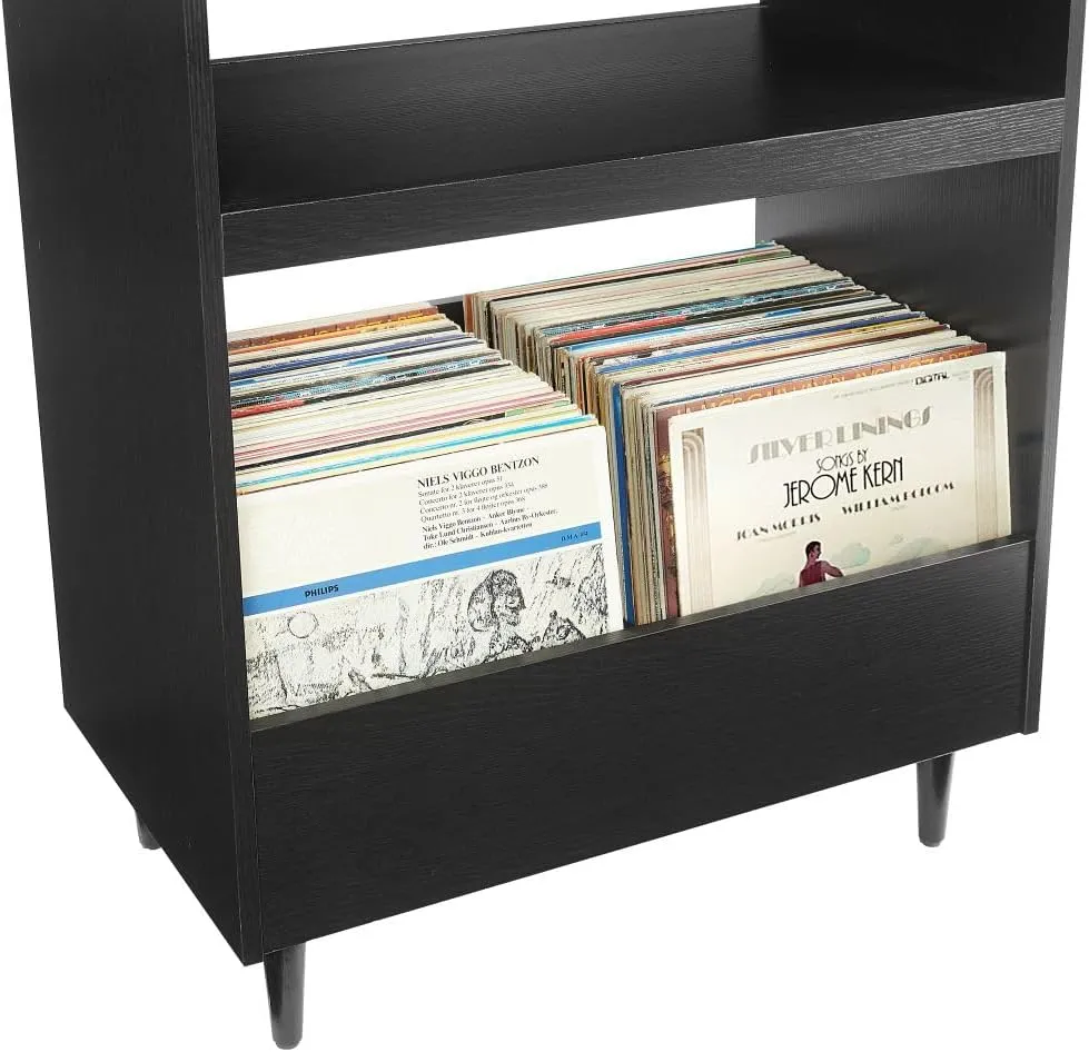 Crosley Furniture Liam 2-Piece Turntable Record Player Stand and Vinyl Storage, Mid Century Modern, Black
