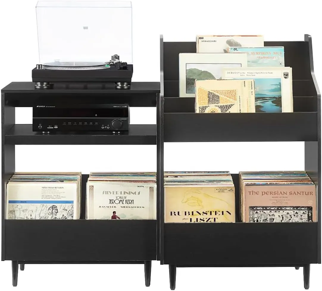 Crosley Furniture Liam 2-Piece Turntable Record Player Stand and Vinyl Storage, Mid Century Modern, Black