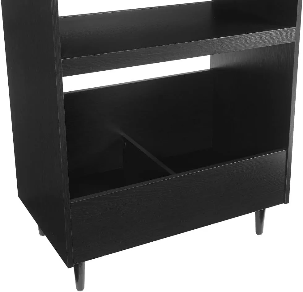 Crosley Furniture Liam 2-Piece Turntable Record Player Stand and Vinyl Storage, Mid Century Modern, Black