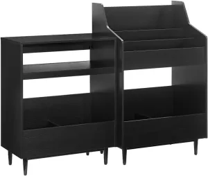 Crosley Furniture Liam 2-Piece Turntable Record Player Stand and Vinyl Storage, Mid Century Modern, Black