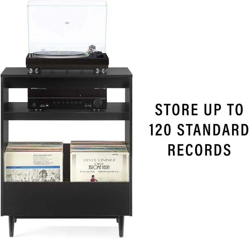 Crosley Furniture Liam 2-Piece Turntable Record Player Stand and Vinyl Storage, Mid Century Modern, Black