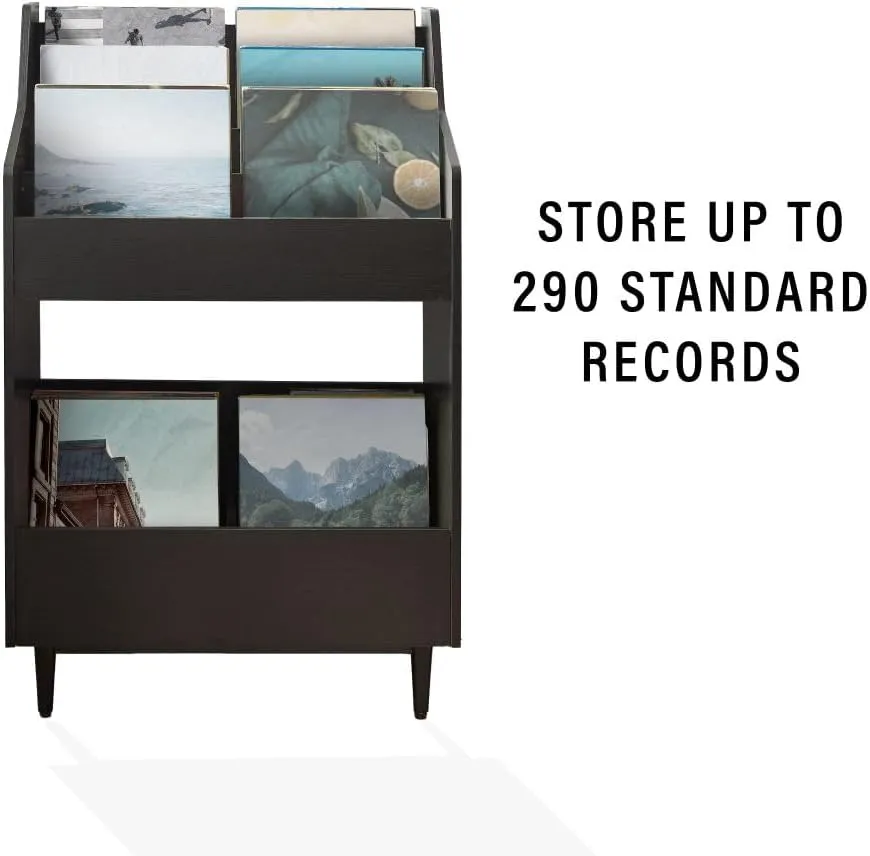 Crosley Furniture Liam 2-Piece Turntable Record Player Stand and Vinyl Storage, Mid Century Modern, Black