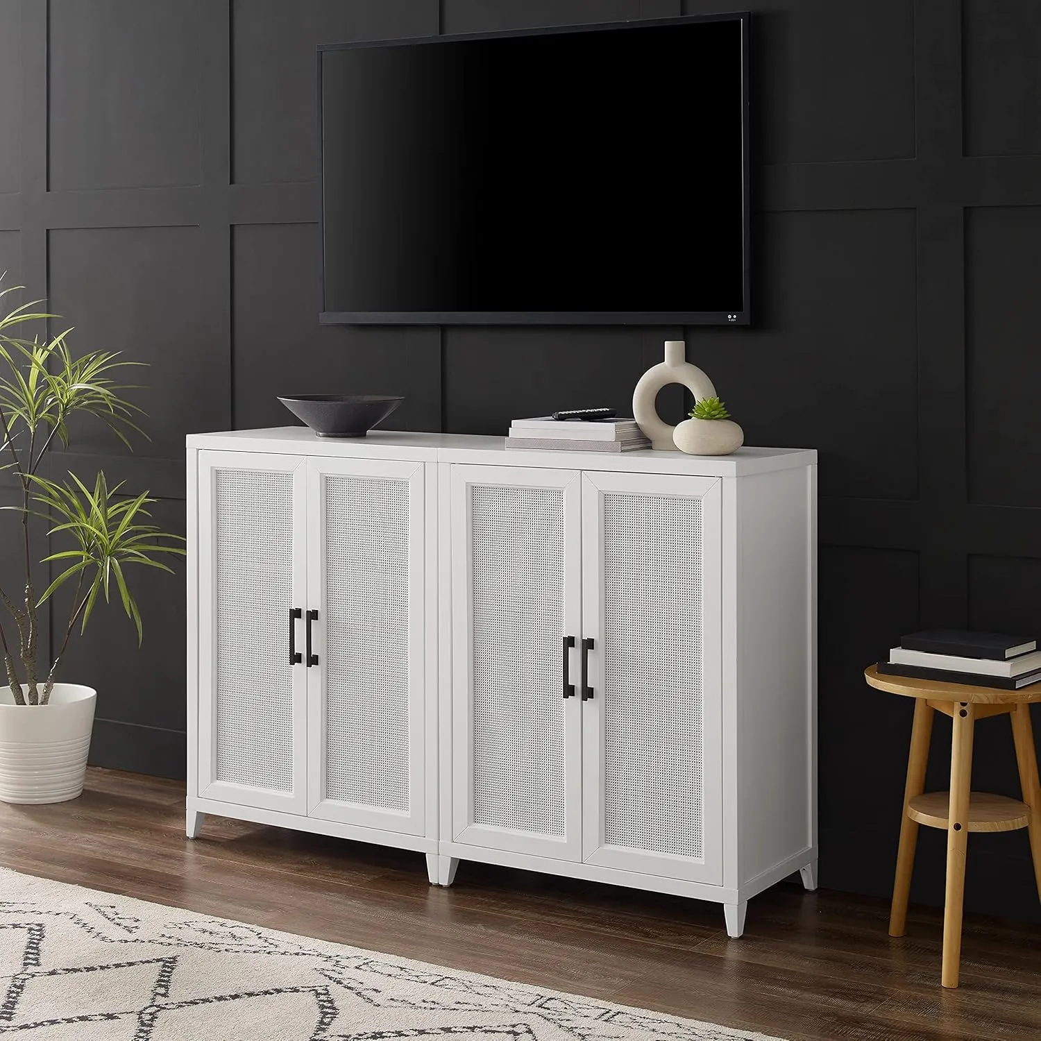 Crosley Furniture Milo 2-Piece Entertainment Center TV Stand, Media Console, Vinyl Record Storage, White