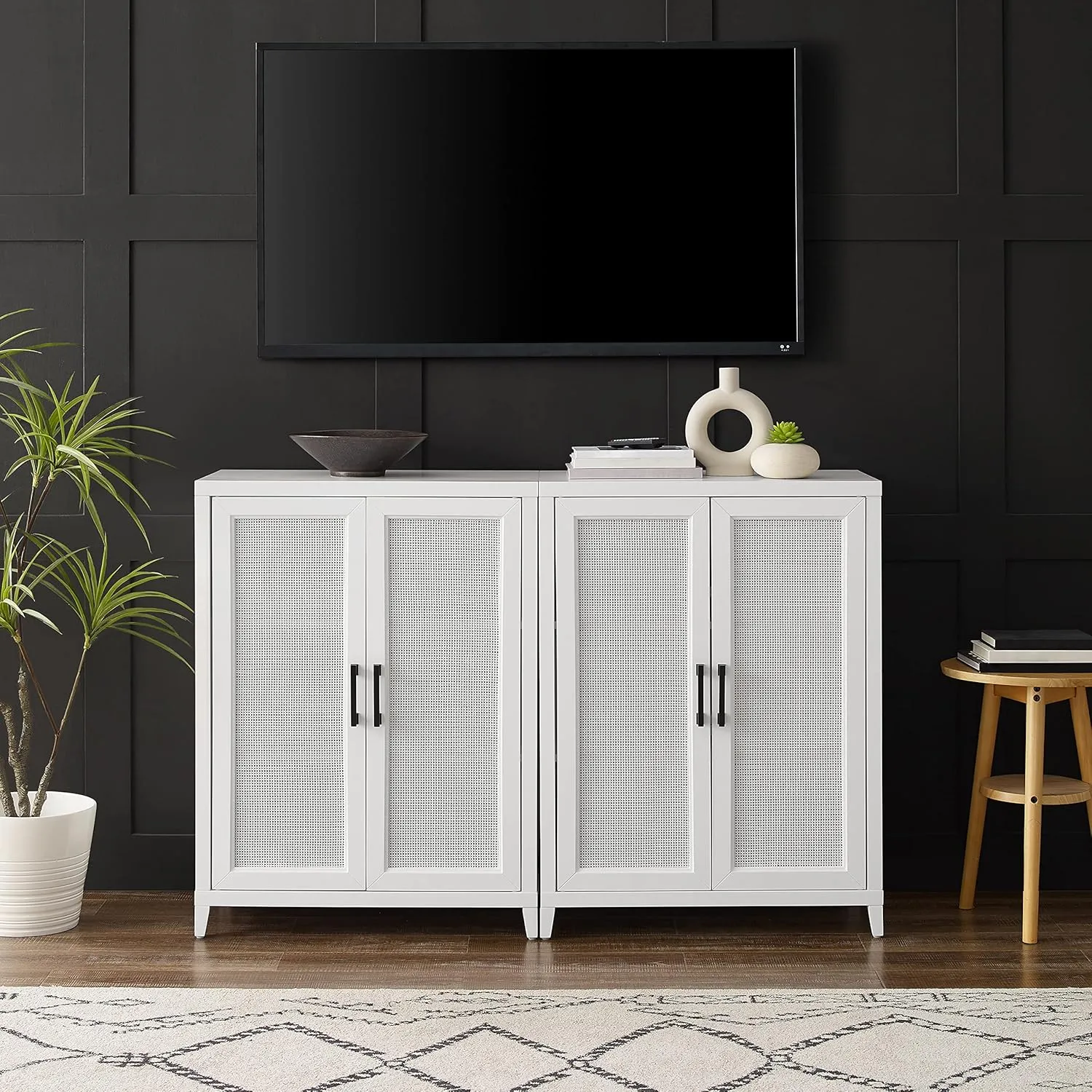 Crosley Furniture Milo 2-Piece Entertainment Center TV Stand, Media Console, Vinyl Record Storage, White
