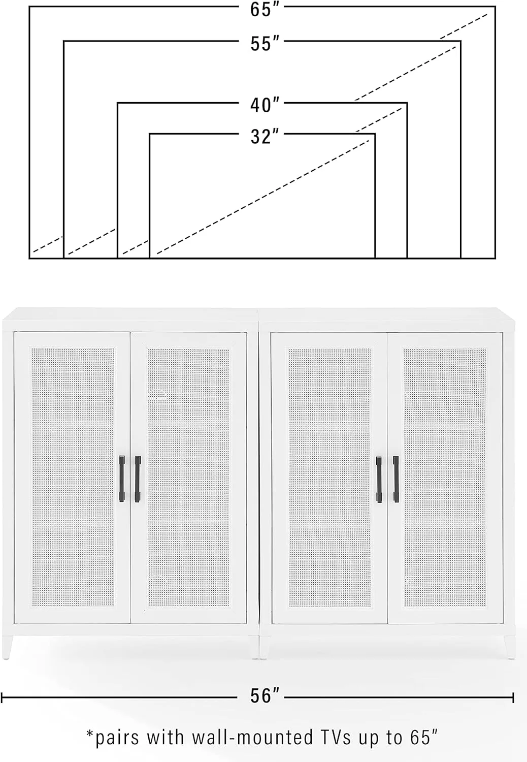 Crosley Furniture Milo 2-Piece Entertainment Center TV Stand, Media Console, Vinyl Record Storage, White