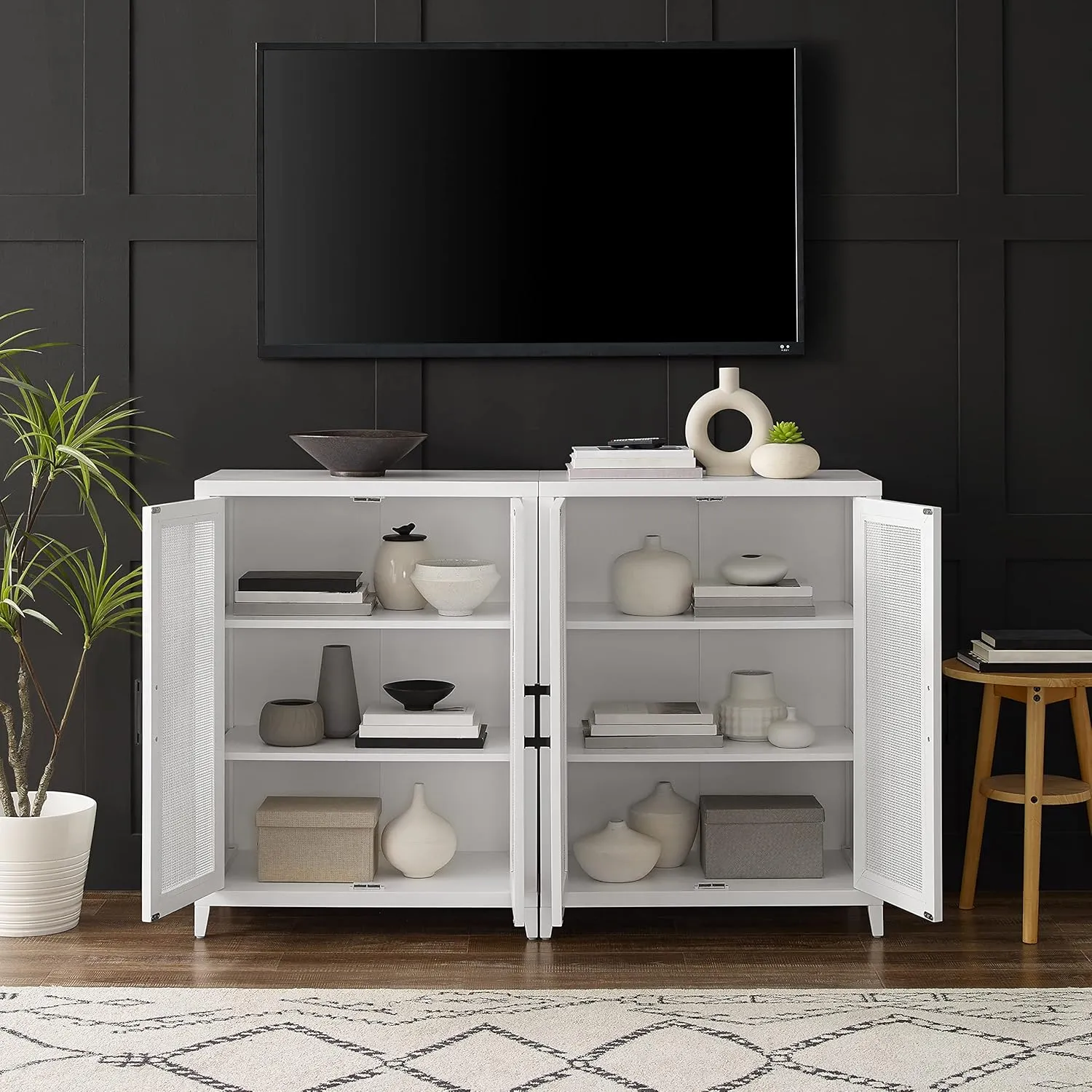 Crosley Furniture Milo 2-Piece Entertainment Center TV Stand, Media Console, Vinyl Record Storage, White
