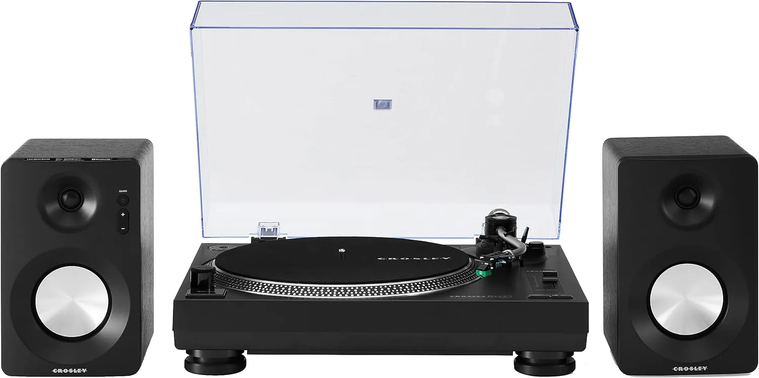 Crosley KT100BT-BK Belt-Drive Bluetooth Turntable Stereo System with Speakers, Black