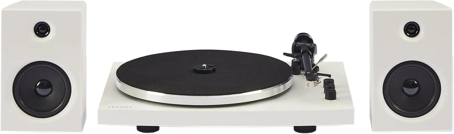 Crosley T150C-WH 2-Speed Bluetooth Turntable Record Player System with Weighted Tone Arm and Stereo Speakers, White