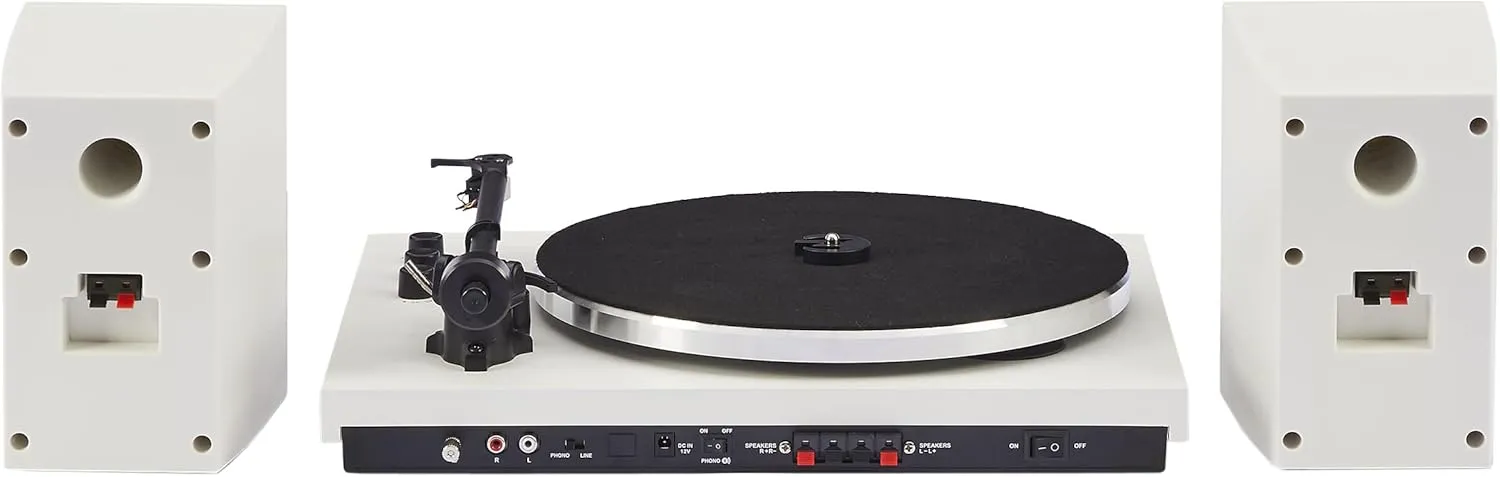 Crosley T150C-WH 2-Speed Bluetooth Turntable Record Player System with Weighted Tone Arm and Stereo Speakers, White