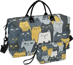 Crowd Of Cats Travel Duffel Bags with Toiletry Bag for Travel Gym Yoga Weekender Bag