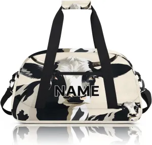 Custom Cow Small Gym Bag 18 inch for Women Men Personalized Cute Carry On Overnight Weekender Bag for Travel Work Dance Sport