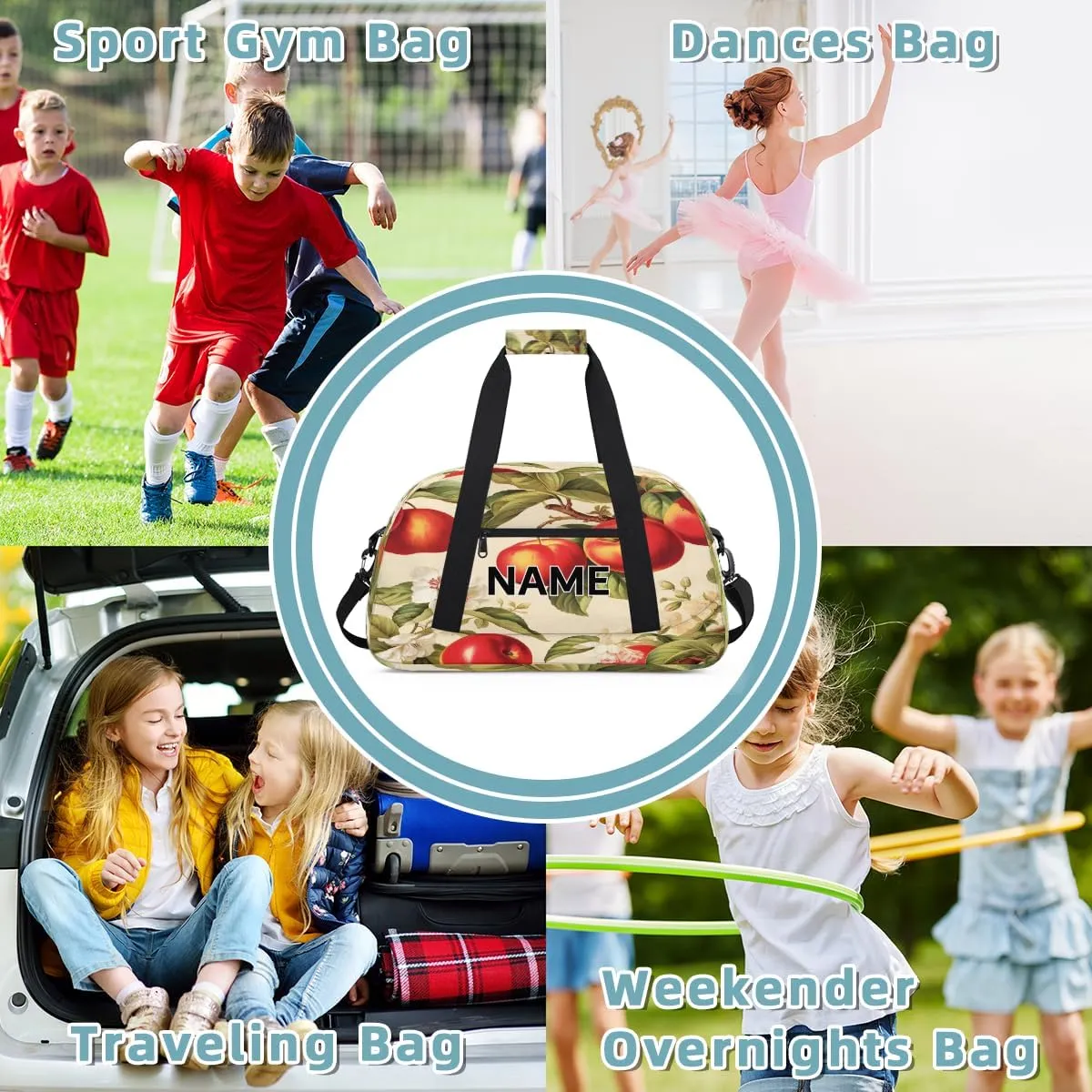 Custom Farm Apples Small Gym Bag 18 inch for Women Men Personalized Apples Carry On Overnight Weekender Bag for Travel Work Dance Sport
