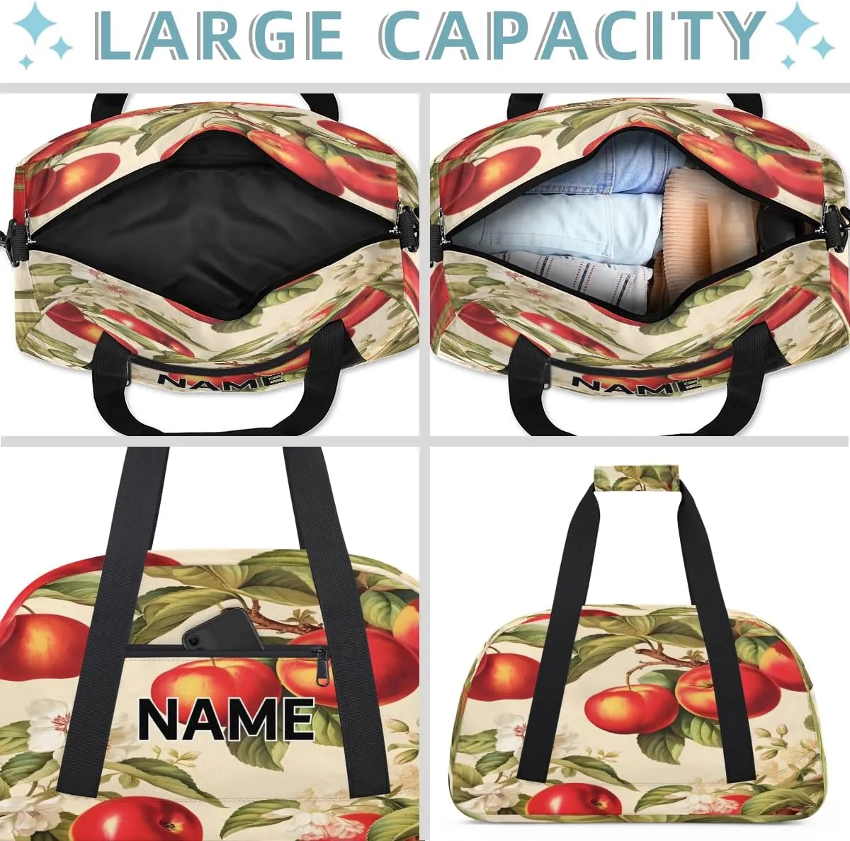 Custom Farm Apples Small Gym Bag 18 inch for Women Men Personalized Apples Carry On Overnight Weekender Bag for Travel Work Dance Sport