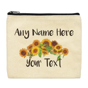 Custom Gifts for Women Your Text Sunflower Bag Floral Canvas Makeup Bag Personalized Makeup Bag