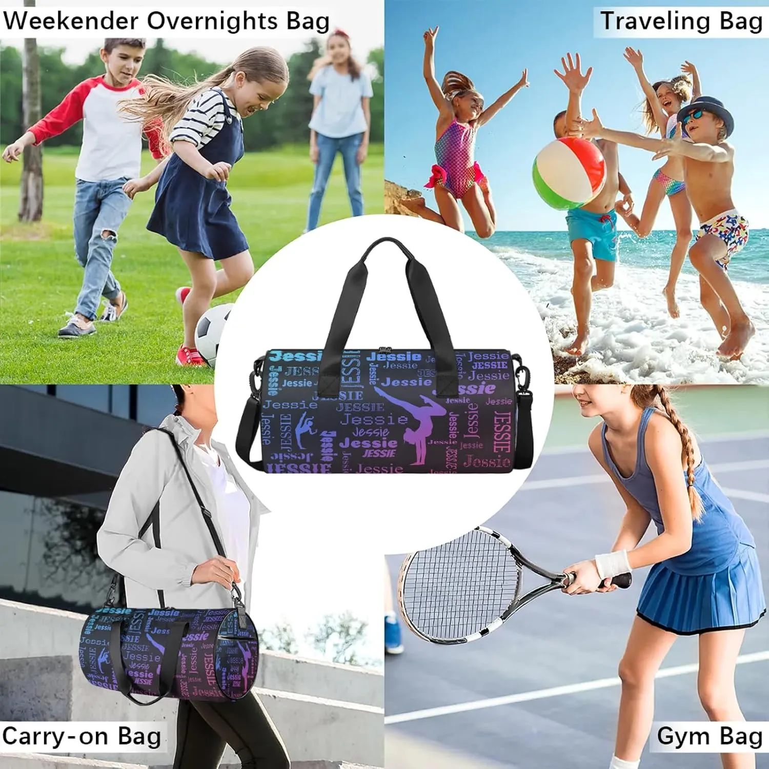Custom Gymnastics Duffel Bag Personalized Sports Bag with Name Overnight Weekender Duffel Bag Customized Gym Sport Gifts for Women Men, Blue Pink
