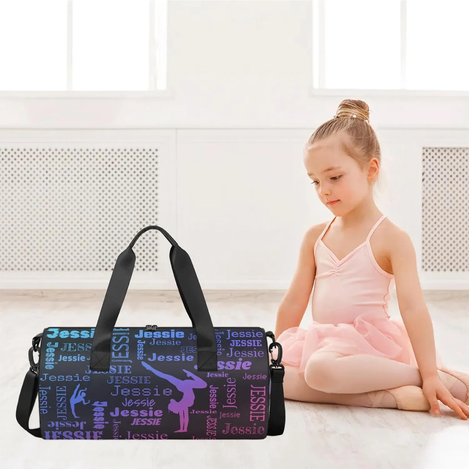 Custom Gymnastics Duffel Bag Personalized Sports Bag with Name Overnight Weekender Duffel Bag Customized Gym Sport Gifts for Women Men, Blue Pink