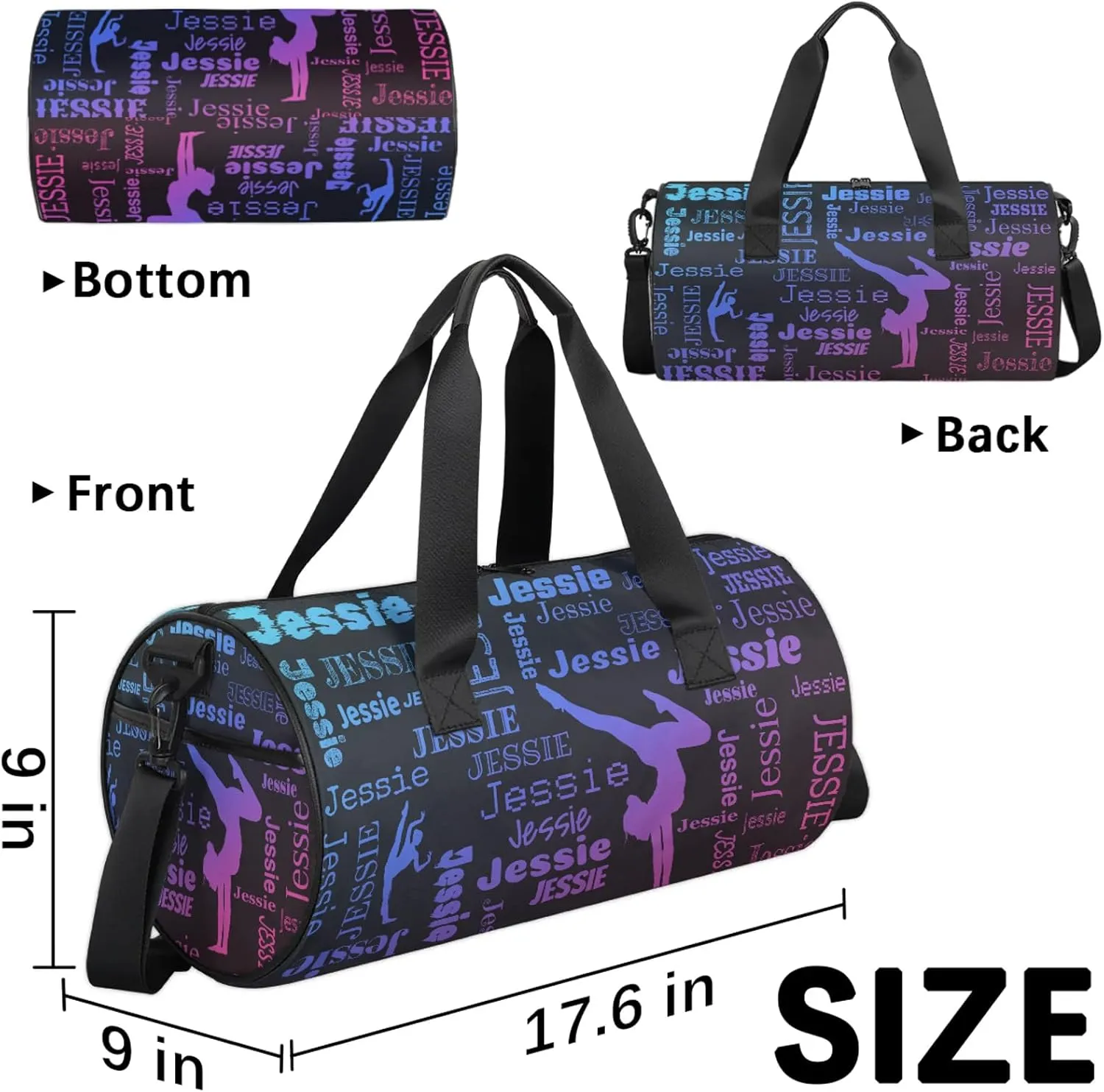 Custom Gymnastics Duffel Bag Personalized Sports Bag with Name Overnight Weekender Duffel Bag Customized Gym Sport Gifts for Women Men, Blue Pink